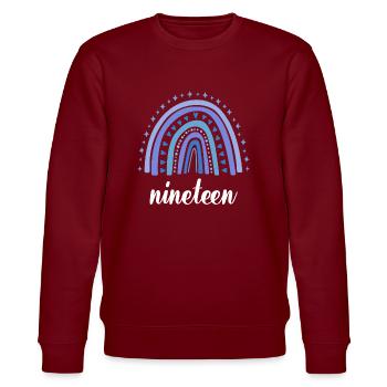 Blau Regenbogen Neunzehn Jahre 19. Geburtstag - Stanley/Stella Unisex Bio-Sweatshirt CHANGER  - Burgunderrot - Vorne - Nik (191cm) & Marisol (170cm)