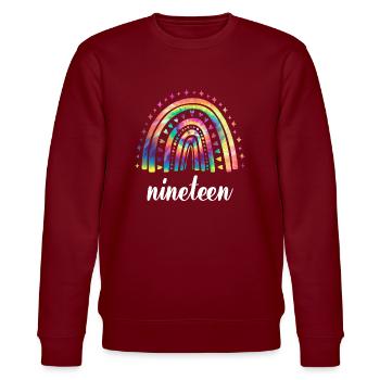 Tie Dye Regenbogen Neunzehn Jahre 19. Geburtstag - Stanley/Stella Unisex Bio-Sweatshirt CHANGER  - Burgunderrot - Vorne - Nik (191cm) & Marisol (170cm)
