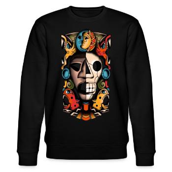 Aztec mask - Stanley/Stella CHANGER Unisex Organic Sweatshirt - black - Front - Nik (191cm) & Marisol (170cm)