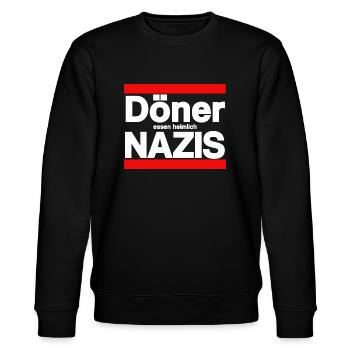Döner essen heimlich Nazis - Stanley/Stella Unisex Bio-Sweatshirt CHANGER  - Schwarz - Vorne - Nik (191cm) & Marisol (170cm)