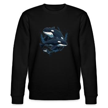 Orka Wal Killerwal Schwertwal Familie - Stanley/Stella Unisex Bio-Sweatshirt CHANGER  - Schwarz - Vorne - Nik (191cm) & Marisol (170cm)