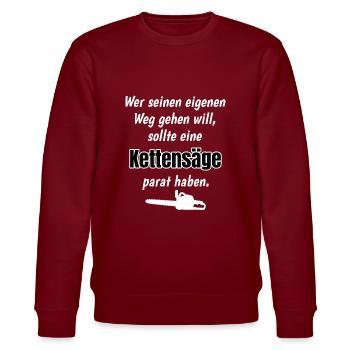 Kettensaege Holz Wald eigenen Weg gehen - Stanley/Stella Unisex Bio-Sweatshirt CHANGER  - Burgunderrot - Vorne - Nik (191cm) & Marisol (170cm)