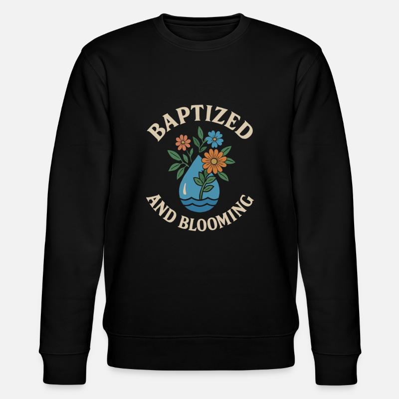 Motif Fleurs Baptisées Et Épanouies - Sweat bio CHANGER Stanley/Stella Unisexe - noir