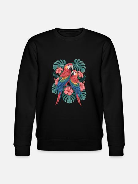 Exotic parrots with tropical flowers - Stanley/Stella CHANGER Unisex Organic Sweatshirt - black