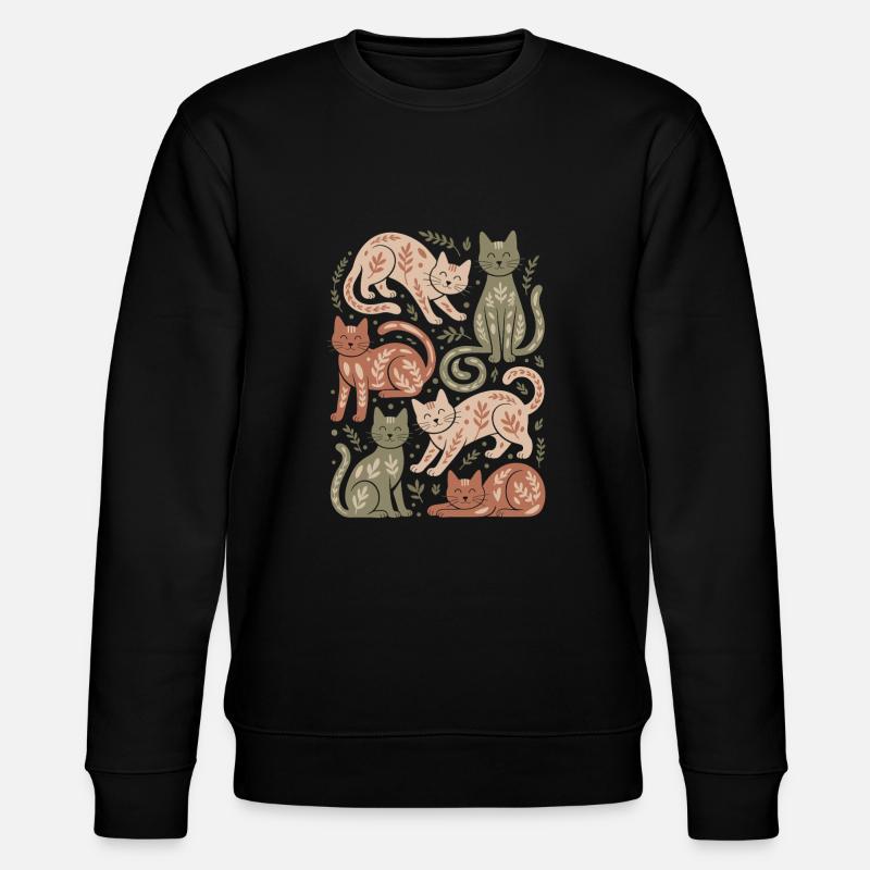 Cat Pattern with Leaf Motifs - Stanley/Stella CHANGER Unisex Organic Sweatshirt - black