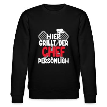 Hier Grillt Der Chef Persönlich - Stanley/Stella Unisex Bio-Sweatshirt CHANGER  - Schwarz - Vorne - Nik (191cm) & Marisol (170cm)