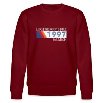 Retro SiFi Legendary since March 1997 - Geburtstag - Stanley/Stella Unisex Bio-Sweatshirt CHANGER  - Burgunderrot - Vorne - Nik (191cm) & Marisol (170cm)