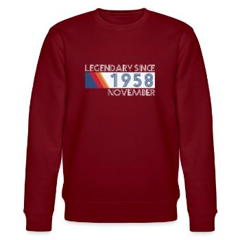 Retro SiFi Legendary since November 1958 - Geburts - Stanley/Stella Unisex Bio-Sweatshirt CHANGER  - Burgunderrot - Vorne - Nik (191cm) & Marisol (170cm)