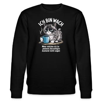 Spruch für Katzenliebhaber und Morgenmuffel - Stanley/Stella Unisex Bio-Sweatshirt CHANGER  - Schwarz - Vorne - Nik (191cm) & Marisol (170cm)