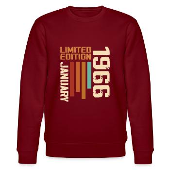 January 1966 - 1966 January Birthday Gift - Stanley/Stella CHANGER Unisex Organic Sweatshirt - burgundy - Front - Nik (191cm) & Marisol (170cm)