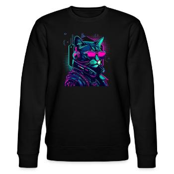 Cyberpunk Katze mit Sonnebrille - Stanley/Stella Unisex Bio-Sweatshirt CHANGER  - Schwarz - Vorne - Nik (191cm) & Marisol (170cm)