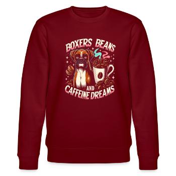 Boxer Beans And Caffeine Dreams Dog Lover - Stanley/Stella CHANGER Unisex Organic Sweatshirt - burgundy - Front - Nik (191cm) & Marisol (170cm)