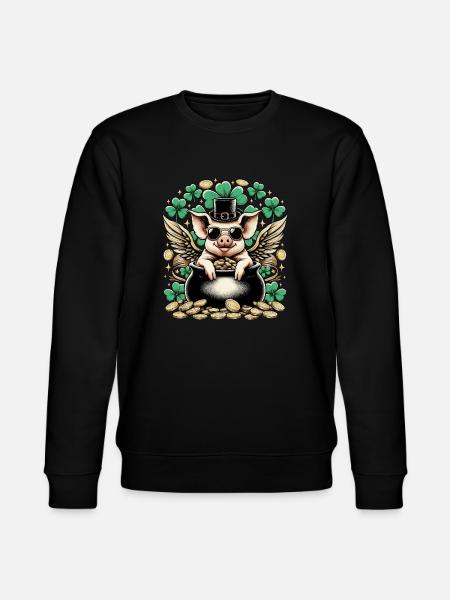 Glücksschwein Silvester Neujahr - Stanley/Stella Unisex Bio-Sweatshirt CHANGER  - Schwarz