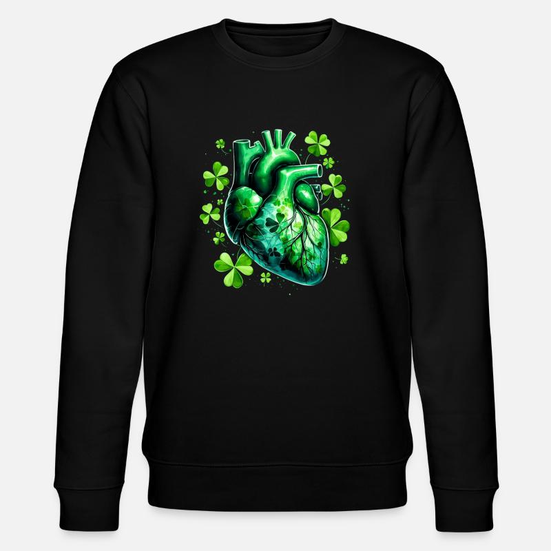 Anatomisches Herz mit Kleeblättern - Stanley/Stella Unisex Bio-Sweatshirt CHANGER  - Schwarz