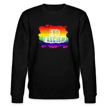 AfD stoppen gegen rechts Demokratie Vielfalt links - Stanley/Stella Unisex Bio-Sweatshirt CHANGER  - Schwarz - Vorne - Nik (191cm) & Marisol (170cm)