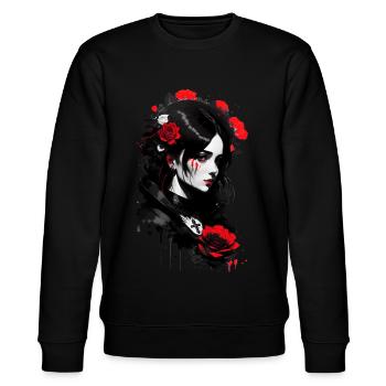 Femme de style gothique avec des roses blanches et rouges - Sweat bio CHANGER Stanley/Stella Unisexe - noir - Devant - Nik (191cm) & Marisol (170cm)
