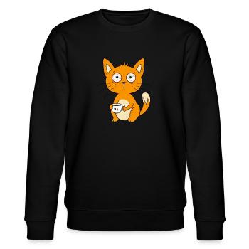 Coffee Caffeine Coffee Drinker Early Riser Cat - Stanley/Stella CHANGER Unisex Organic Sweatshirt - black - Front - Nik (191cm) & Marisol (170cm)
