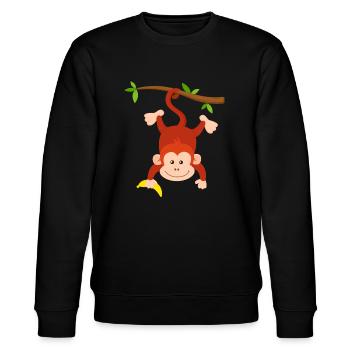 Affe mit Banane hängt kopfüber an Ast Affen Design - Stanley/Stella Unisex Bio-Sweatshirt CHANGER  - Schwarz - Vorne - Nik (191cm) & Marisol (170cm)