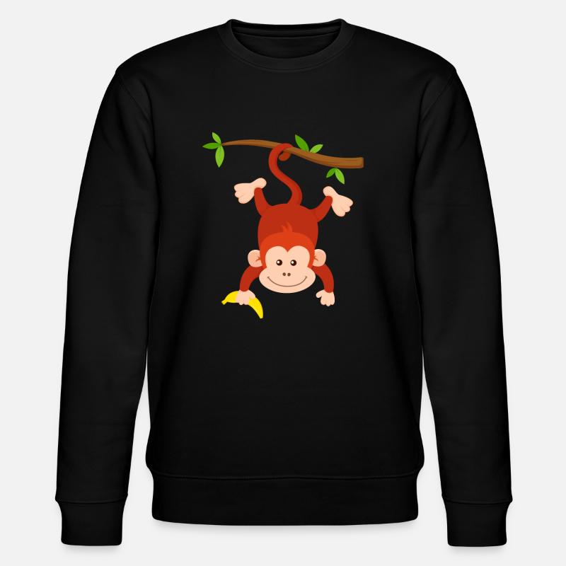 Affe mit Banane hängt kopfüber an Ast Affen Design - Stanley/Stella Unisex Bio-Sweatshirt CHANGER  - Schwarz