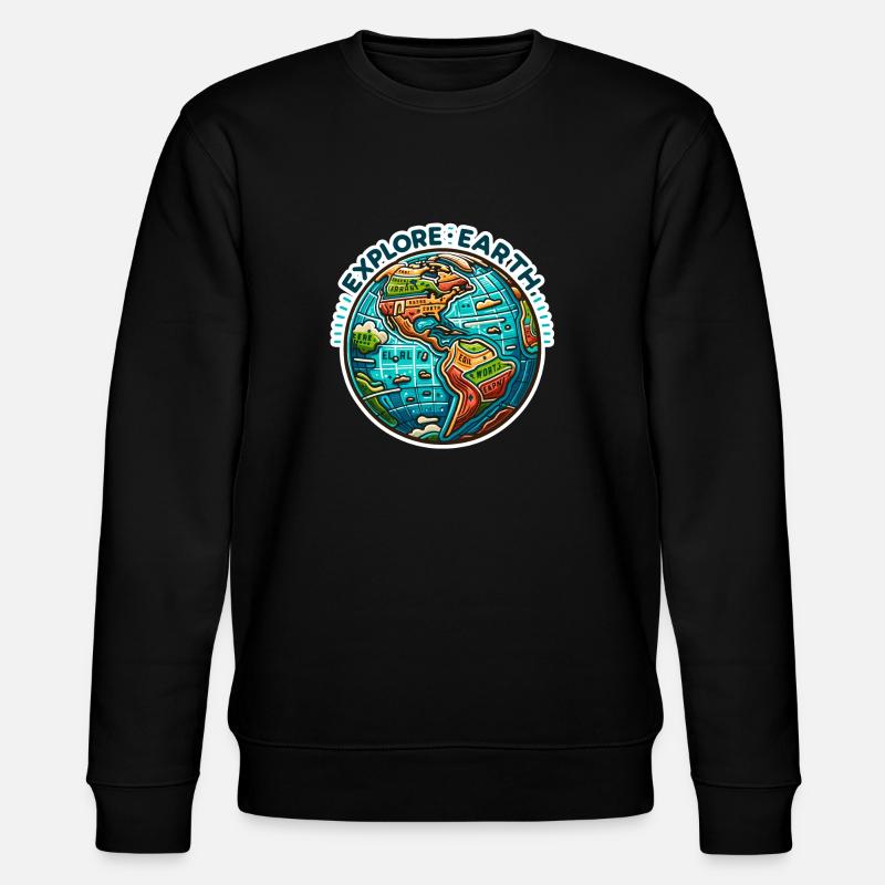 Explore Earth - Erde Illustration - Stanley/Stella CHANGER Unisex Organic Sweatshirt - black