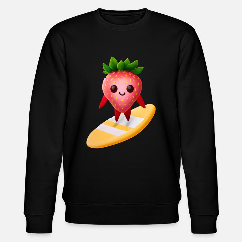 Strawberry on surfboard - Stanley/Stella CHANGER Unisex Organic Sweatshirt - black