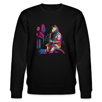 Katze Saxophon Jazz Musiker Saxophonist Swing Miau - Stanley/Stella Unisex Bio-Sweatshirt CHANGER  - Schwarz - Vorne - Nik (191cm) & Marisol (170cm)