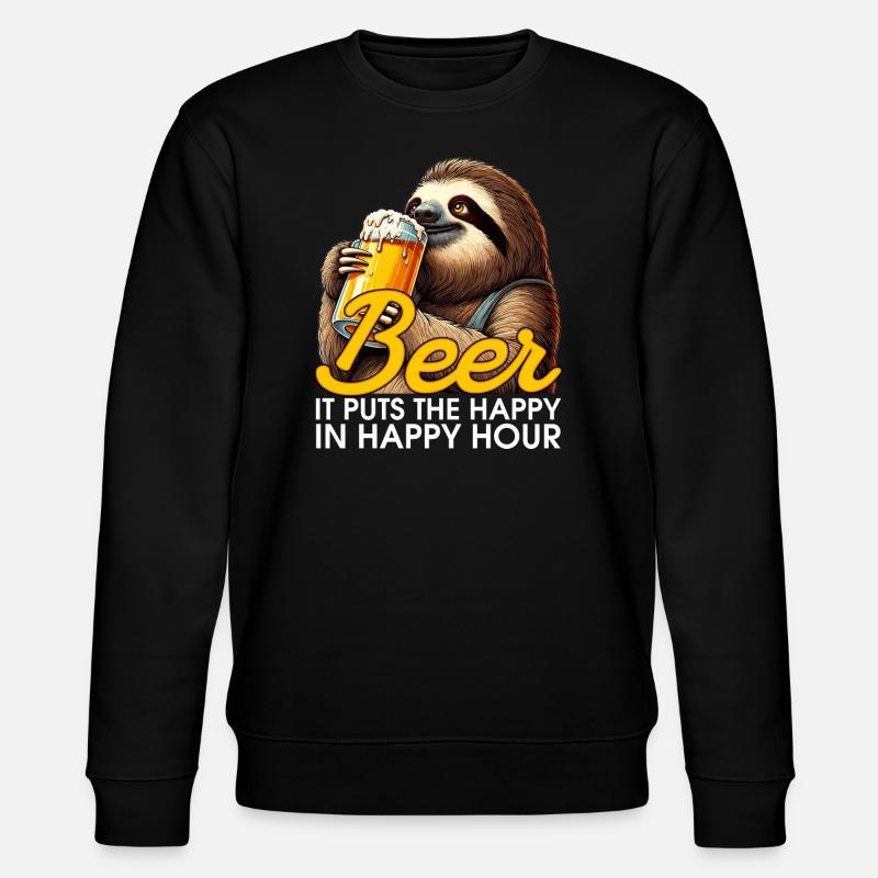 Happy Hour Bier Faultier Geschenk - Stanley/Stella Unisex Bio-Sweatshirt CHANGER  - Schwarz