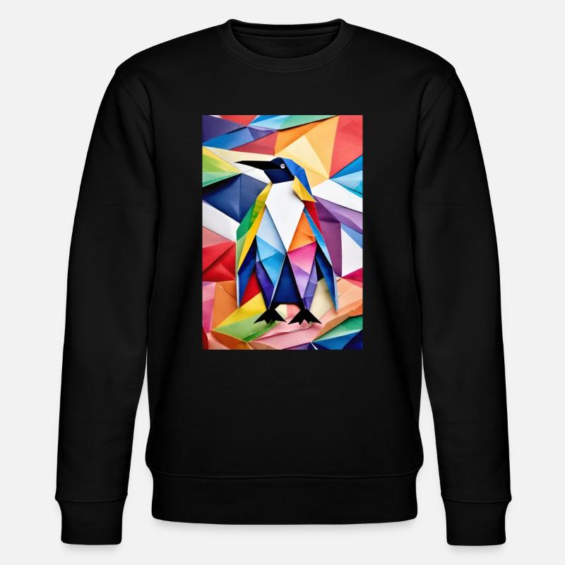 Regenbogen-Origami-Pinguin - Stanley/Stella Unisex Bio-Sweatshirt CHANGER  - Schwarz