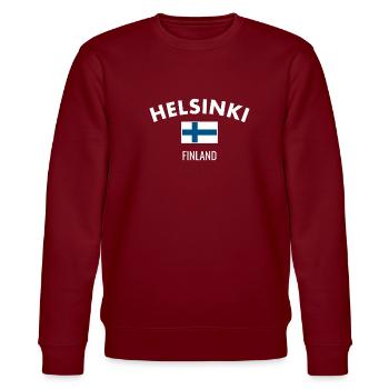 Helsinki Finland Finland Finnish Flag Finn - Stanley/Stella CHANGER Unisex Organic Sweatshirt - burgundy - Front - Nik (191cm) & Marisol (170cm)