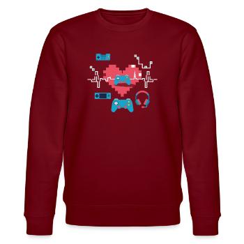 Retro Gaming Herz Geschenkidee Heartbeat - Stanley/Stella Unisex Bio-Sweatshirt CHANGER  - Burgunderrot - Vorne - Nik (191cm) & Marisol (170cm)