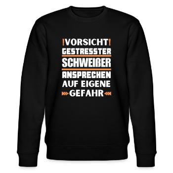 Gestresster Schweißer nicht ansprechen! - Stanley/Stella Unisex Bio-Sweatshirt CHANGER  - Schwarz - Vorne - Nik (191cm) & Marisol (170cm)