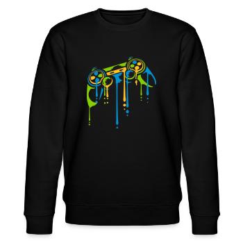 Tropfen Bunter Controller Retro - Stanley/Stella Unisex Bio-Sweatshirt CHANGER  - Schwarz - Vorne - Nik (191cm) & Marisol (170cm)