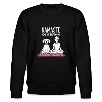 Namaste Yoga Dog Meditation with Goldendoodle - Stanley/Stella CHANGER Unisex Organic Sweatshirt - black - Front - Nik (191cm) & Marisol (170cm)