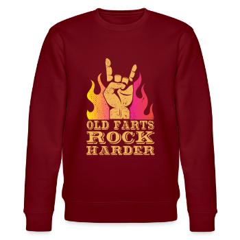 Old Farts Rock Harder birthday gift - Stanley/Stella CHANGER Unisex Organic Sweatshirt - burgundy - Front - Nik (191cm) & Marisol (170cm)