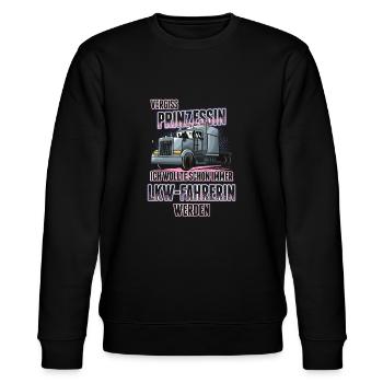 LKW Fahrerin Truckerin Geschenk Fernfahrerin - Stanley/Stella Unisex Bio-Sweatshirt CHANGER  - Schwarz - Vorne - Nik (191cm) & Marisol (170cm)