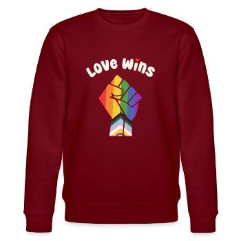 Pride Progress Love Wins Pride Fist for Equality - Stanley/Stella CHANGER Unisex Organic Sweatshirt - burgundy - Front - Nik (191cm) & Marisol (170cm)