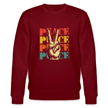 Peace Frieden Friedensbewegung - Stanley/Stella Unisex Bio-Sweatshirt CHANGER  - Burgunderrot - Vorne - Nik (191cm) & Marisol (170cm)