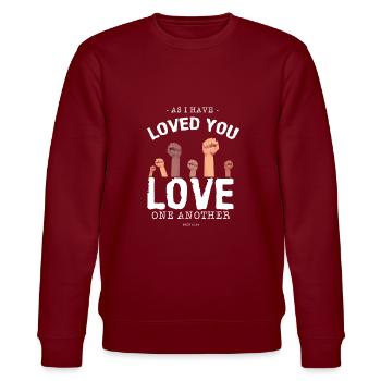 As I Have Loved You Love One Another Equality - Stanley/Stella CHANGER Unisex Organic Sweatshirt - burgundy - Front - Nik (191cm) & Marisol (170cm)