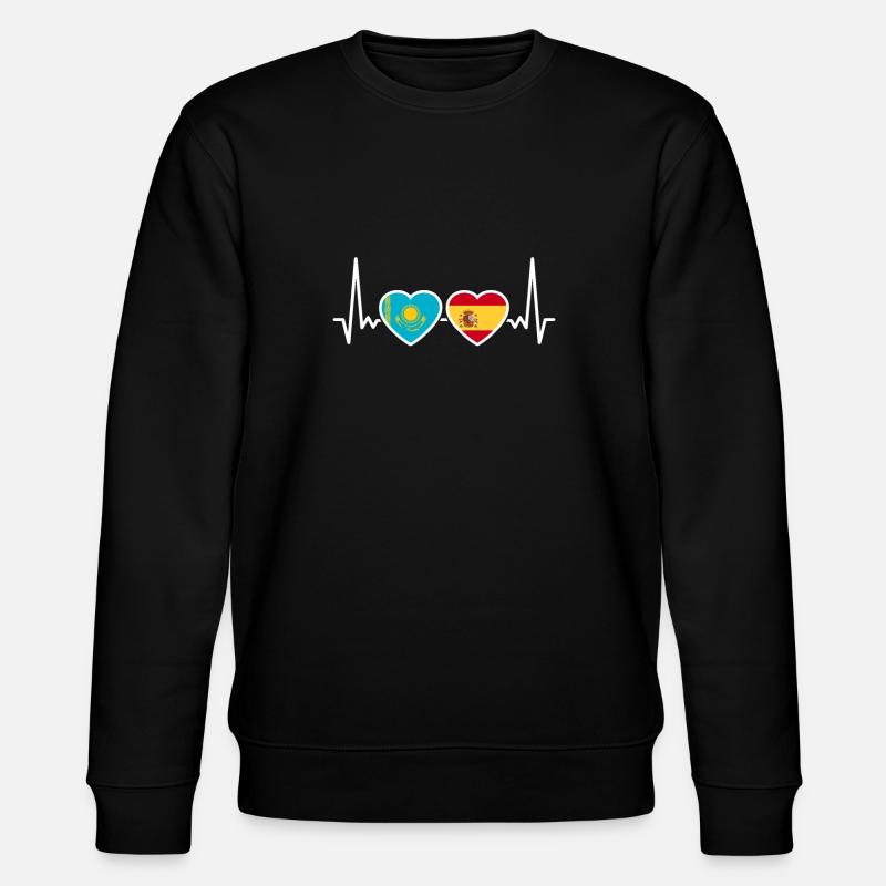 Kasachstan Spanien Herzschlag Flagge Kasache - Stanley/Stella Unisex Bio-Sweatshirt CHANGER  - Schwarz