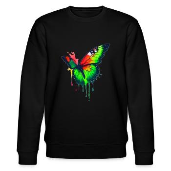 Farbenfroher Schmetterling - Stanley/Stella Unisex Bio-Sweatshirt CHANGER  - Schwarz - Vorne - Nik (191cm) & Marisol (170cm)