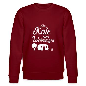 Echte Kerle ziehen Wohnwagen - Stanley/Stella Unisex Bio-Sweatshirt CHANGER  - Burgunderrot - Vorne - Nik (191cm) & Marisol (170cm)