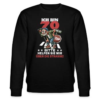 ICH BIN 70 BITTE HELFEN SIE MIR ÜBER DIE STRASSE - Stanley/Stella Unisex Bio-Sweatshirt CHANGER  - Schwarz - Vorne - Nik (191cm) & Marisol (170cm)
