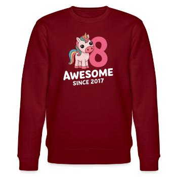 8. Geburtstag - Awesome Since 2017 - Stanley/Stella Unisex Bio-Sweatshirt CHANGER  - Burgunderrot - Vorne - Nik (191cm) & Marisol (170cm)