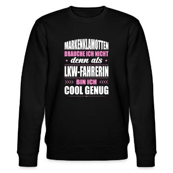 Markenklamotten Brauche Ich Nicht LKW-Fahrerin - Stanley/Stella Unisex Bio-Sweatshirt CHANGER  - Schwarz - Vorne - Nik (191cm) & Marisol (170cm)