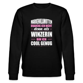 Markenklamotten Brauche Ich Nicht Winzerin - Stanley/Stella Unisex Bio-Sweatshirt CHANGER  - Schwarz - Vorne - Nik (191cm) & Marisol (170cm)