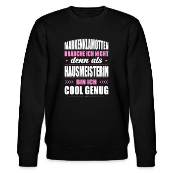 Markenklamotten Brauche Ich Nicht Hausmeisterin - Stanley/Stella Unisex Bio-Sweatshirt CHANGER  - Schwarz - Vorne - Nik (191cm) & Marisol (170cm)