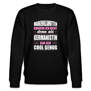 Markenklamotten Brauche Ich Nicht Germanistin - Stanley/Stella Unisex Bio-Sweatshirt CHANGER  - Schwarz - Vorne - Nik (191cm) & Marisol (170cm)