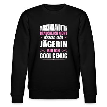 Markenklamotten Brauche Ich Nicht Jägerin - Stanley/Stella Unisex Bio-Sweatshirt CHANGER  - Schwarz - Vorne - Nik (191cm) & Marisol (170cm)