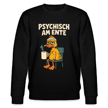 Psychisch am Ente Lustige Enten Spruch - Stanley/Stella Unisex Bio-Sweatshirt CHANGER  - Schwarz - Vorne - Nik (191cm) & Marisol (170cm)