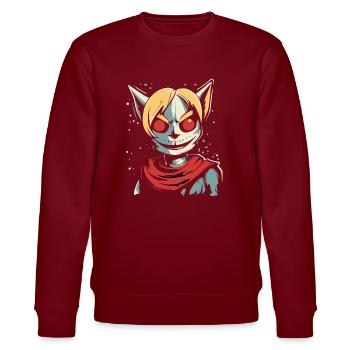 Cartoon Anime Manga: Finsteres Katzen Mädchen - Stanley/Stella Unisex Bio-Sweatshirt CHANGER  - Burgunderrot - Vorne - Nik (191cm) & Marisol (170cm)